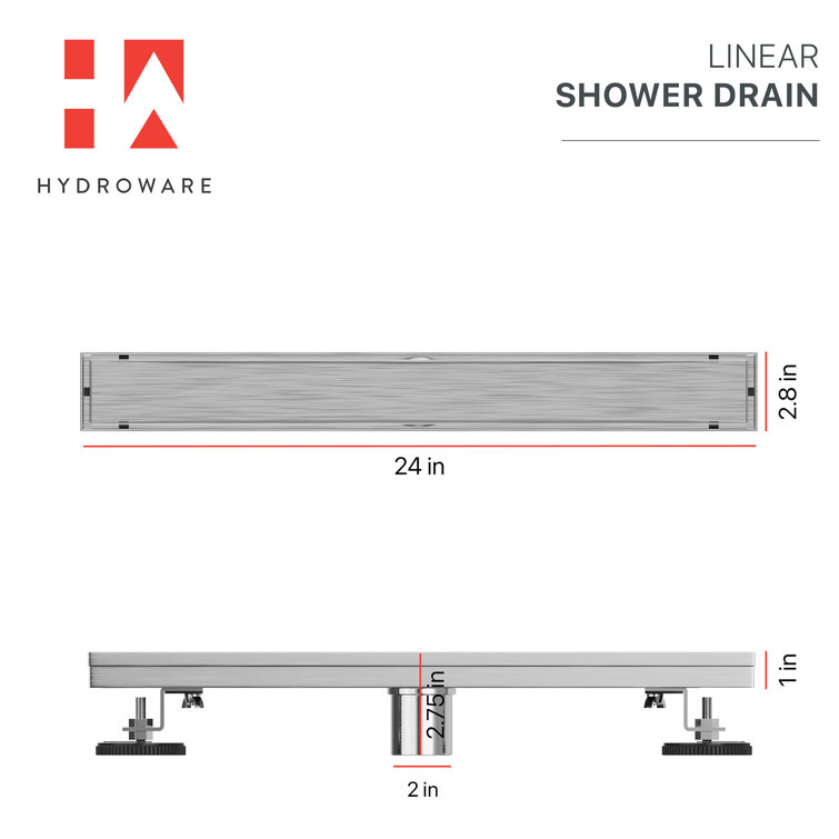 24-Inch Stainless Steel Linear Shower Drain with Tile Insert and Hair Strainer