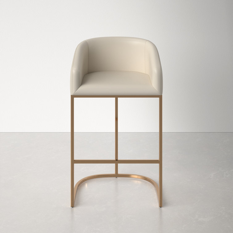 Cream Faux Leather Bucket Counter Stool with Gold Frame