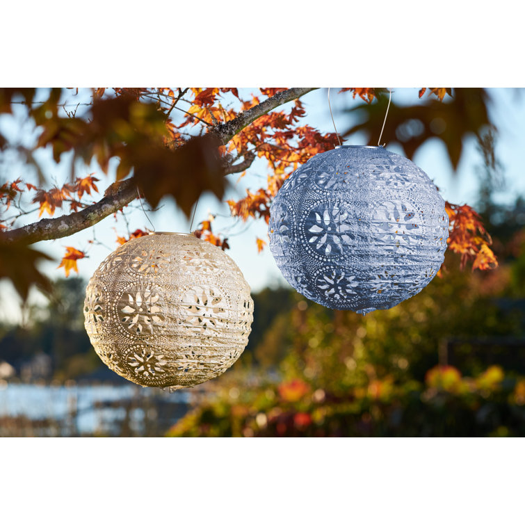 Boho Globe 12'' Metallic Blue Solar LED Outdoor Lantern