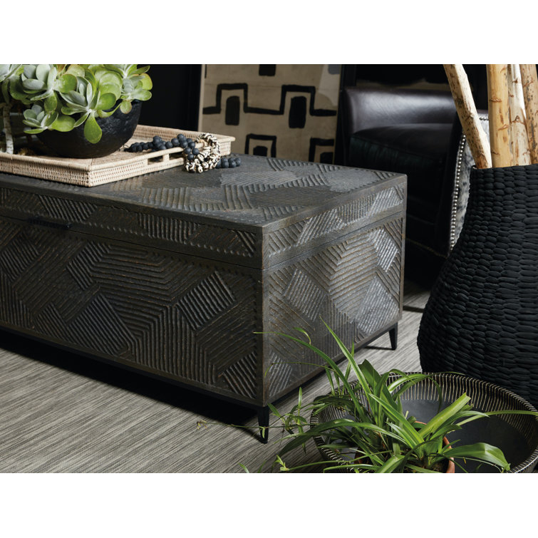 Gray and Black Mango Wood Lift-Top Storage Trunk