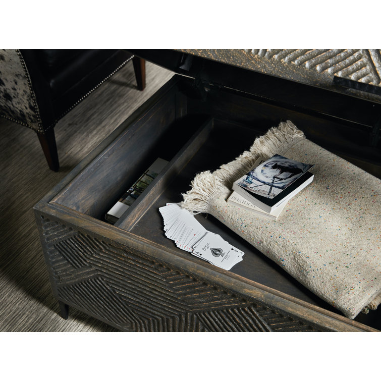 Gray and Black Mango Wood Lift-Top Storage Trunk
