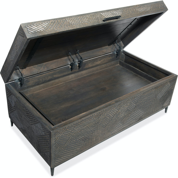 Gray and Black Mango Wood Lift-Top Storage Trunk