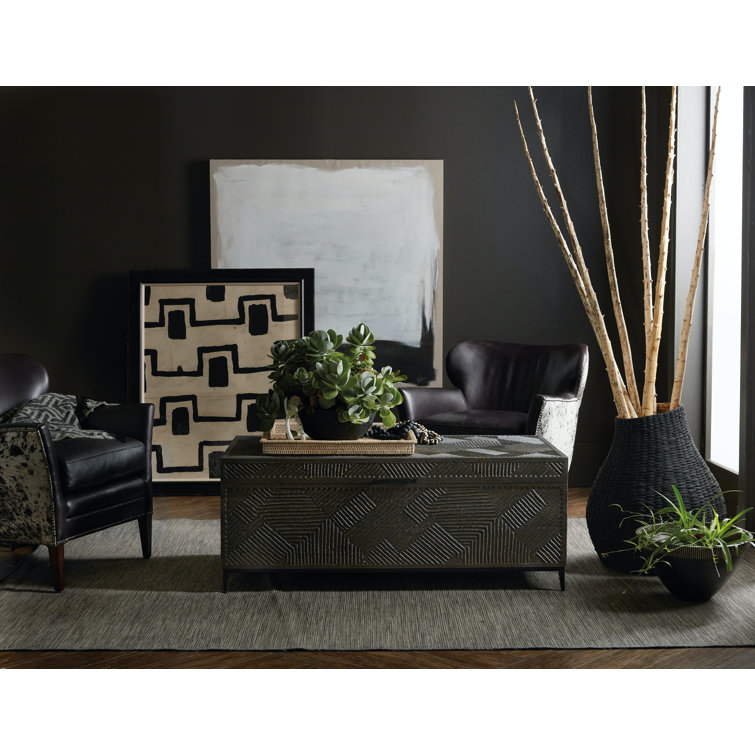 Gray and Black Mango Wood Lift-Top Storage Trunk