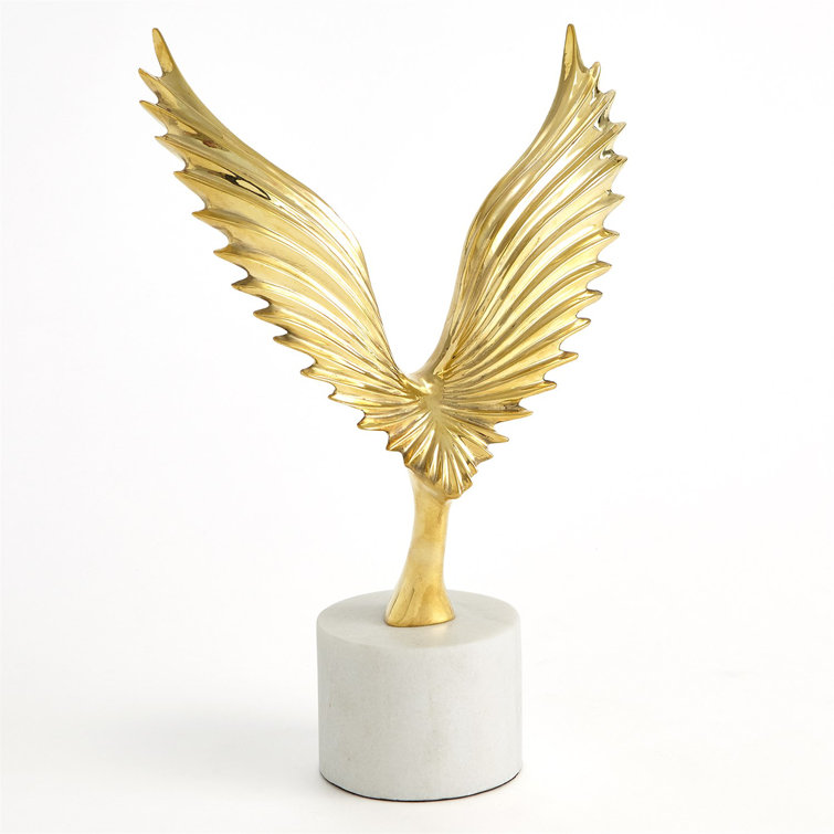 Soaring Brass and White Marble Modern Sculpture
