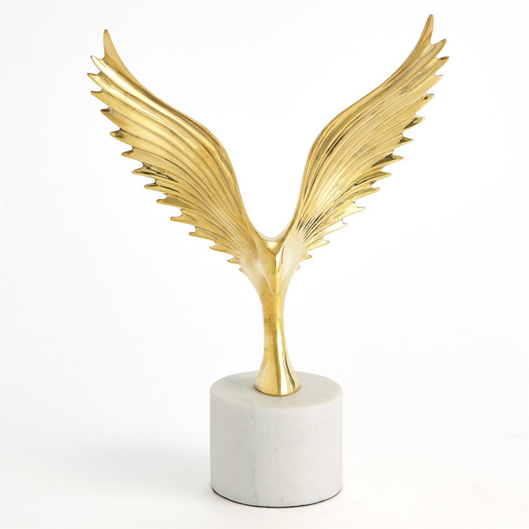 Soaring Brass and White Marble Modern Sculpture