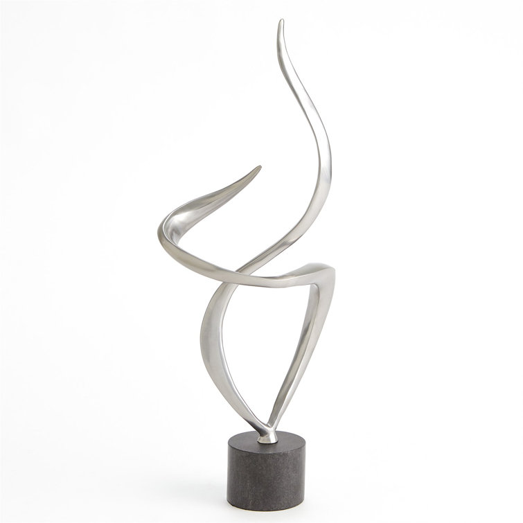 Swirl Antique Nickel Iron Sculpture with Black Marble Base