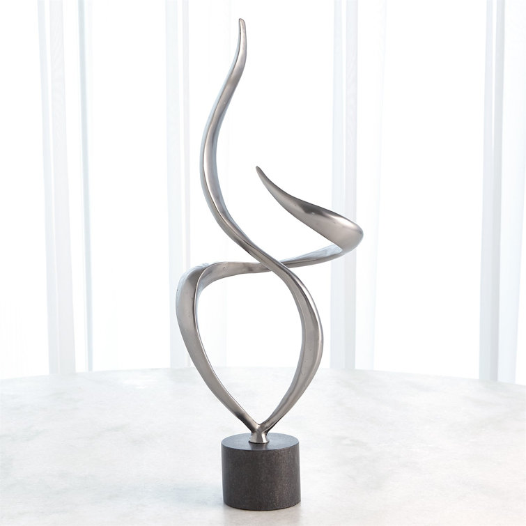Swirl Antique Nickel Iron Sculpture with Black Marble Base
