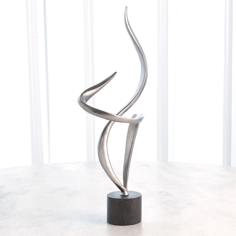 Swirl Antique Nickel Iron Sculpture with Black Marble Base