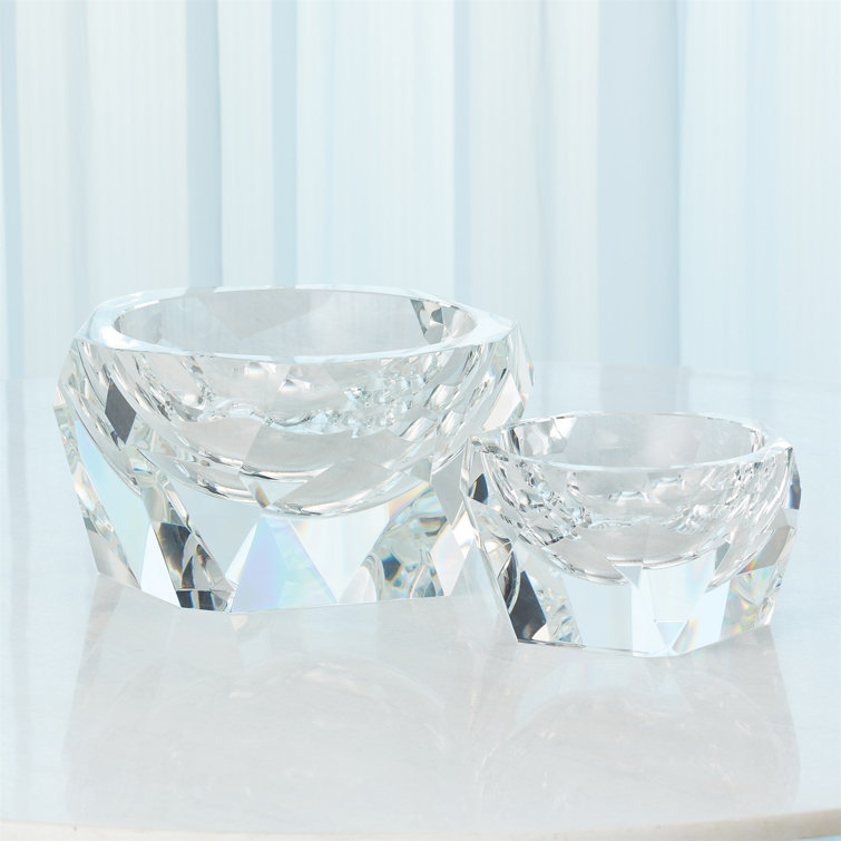 Large Clear Faceted Crystal Decorative Bowl