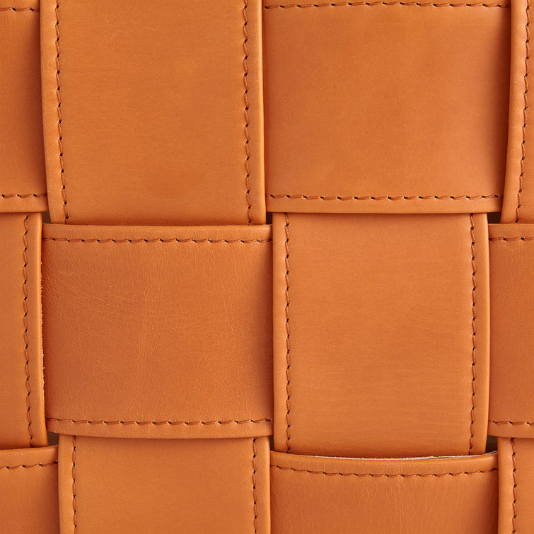 Contemporary Soft Woven Orange Leather Small Storage Basket