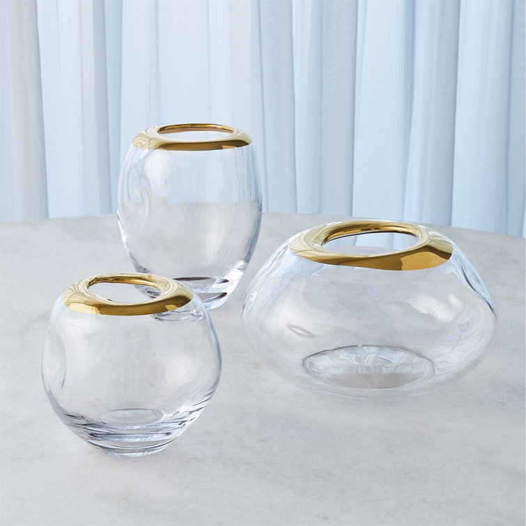 Clear and Gold Handcrafted Glass Vase with 24k Rim