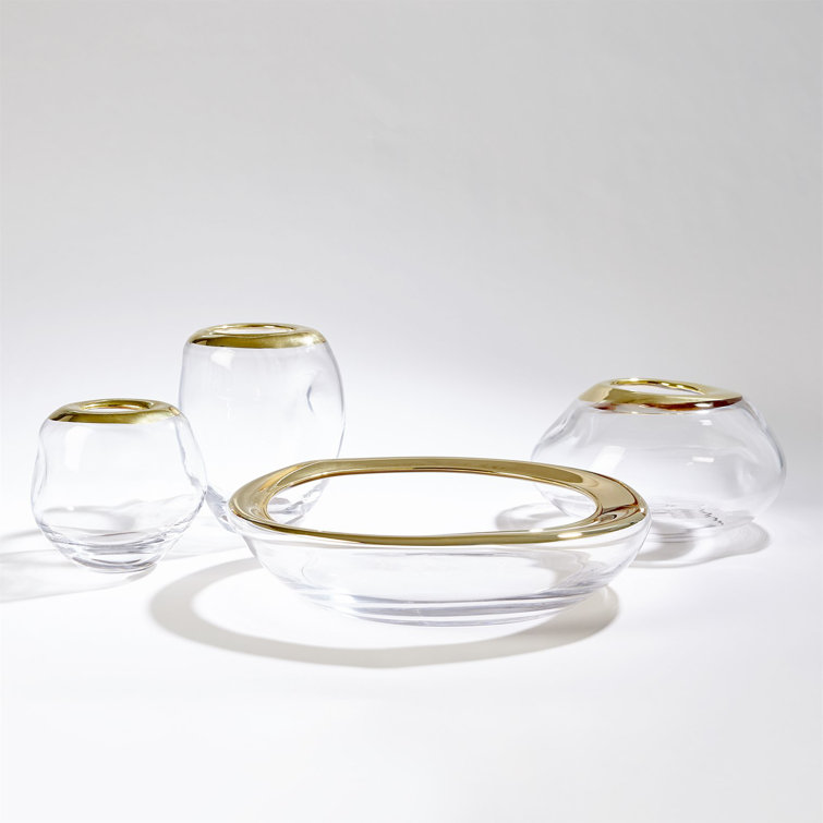 Clear and Gold Handcrafted Glass Vase with 24k Rim