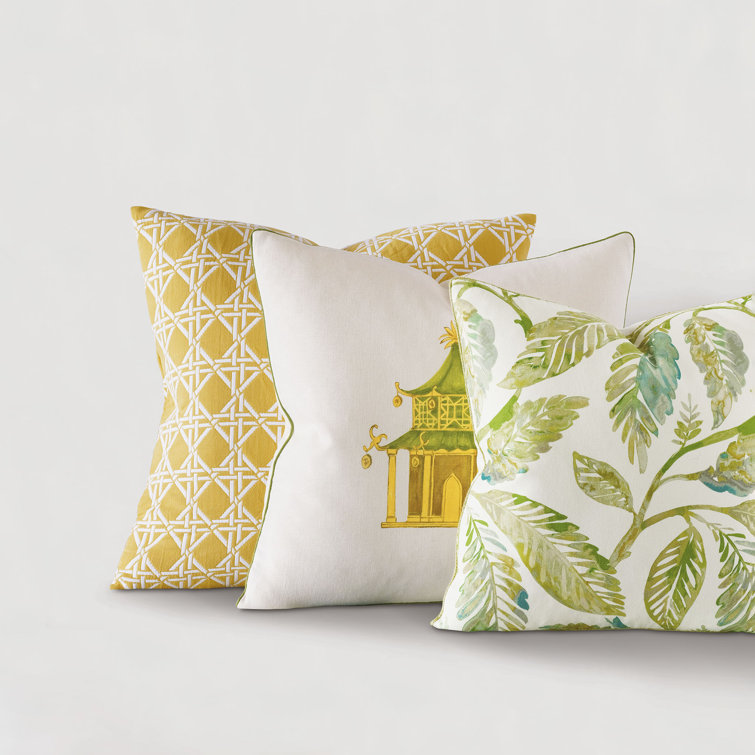 Lime Green Botanical Cotton Square Throw Pillow