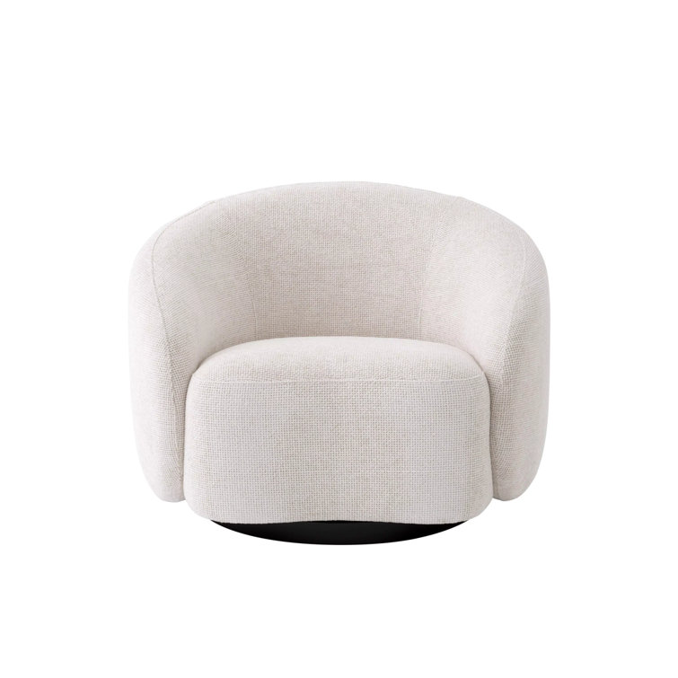 Amore Lyssa Off-White Upholstered Swivel Barrel Chair