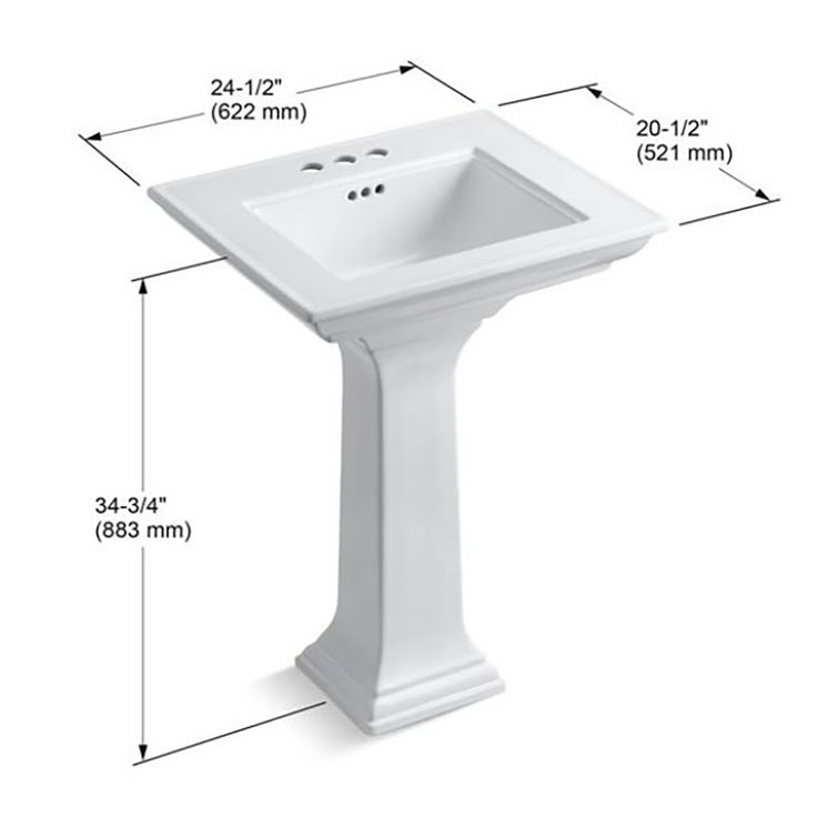 White Ceramic Pedestal Bathroom Sink with Faucet Holes