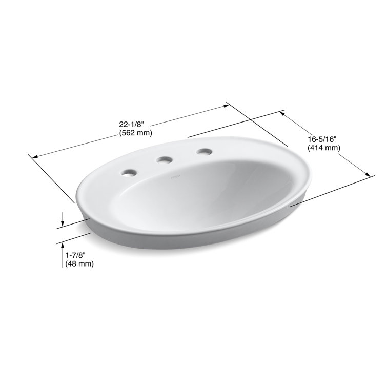 Serif White Ceramic Oval Drop-In Bathroom Sink