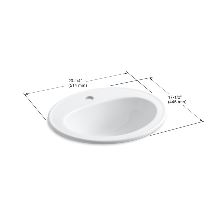 White Ceramic Oval Drop-In Bathroom Sink with Overflow