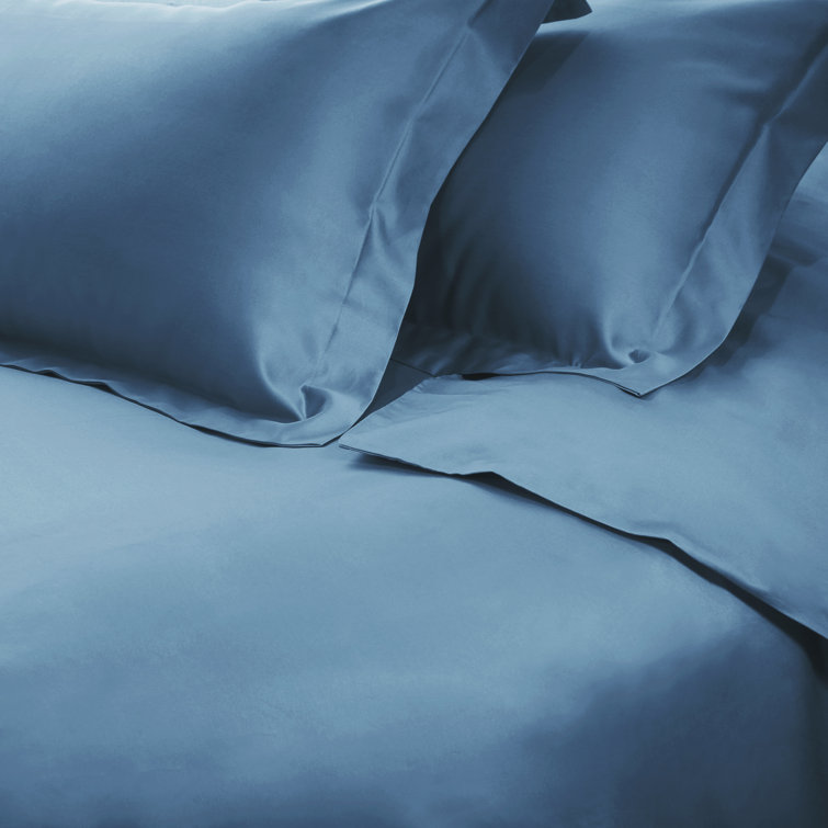 Medium Blue Twin Egyptian Cotton Duvet Cover Set