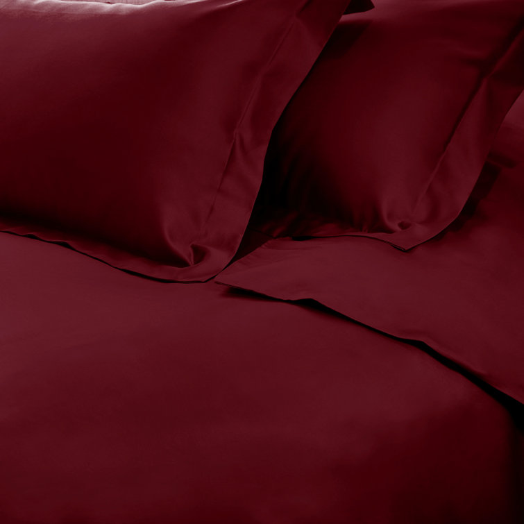 Burgundy Twin Egyptian Cotton Duvet Cover Set with Shams