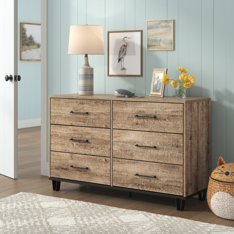 Weathered Oak Farmhouse Double Dresser with Metal Accents