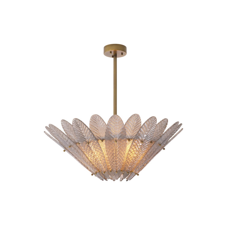 Mid-Century Modern Brass and Crystal Floral Chandelier