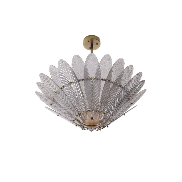 Mid-Century Modern Brass and Crystal Floral Chandelier