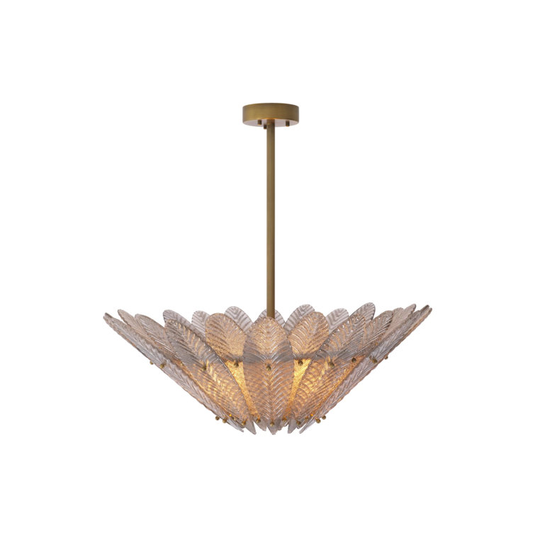 Mid-Century Modern Brass and Crystal Floral Chandelier