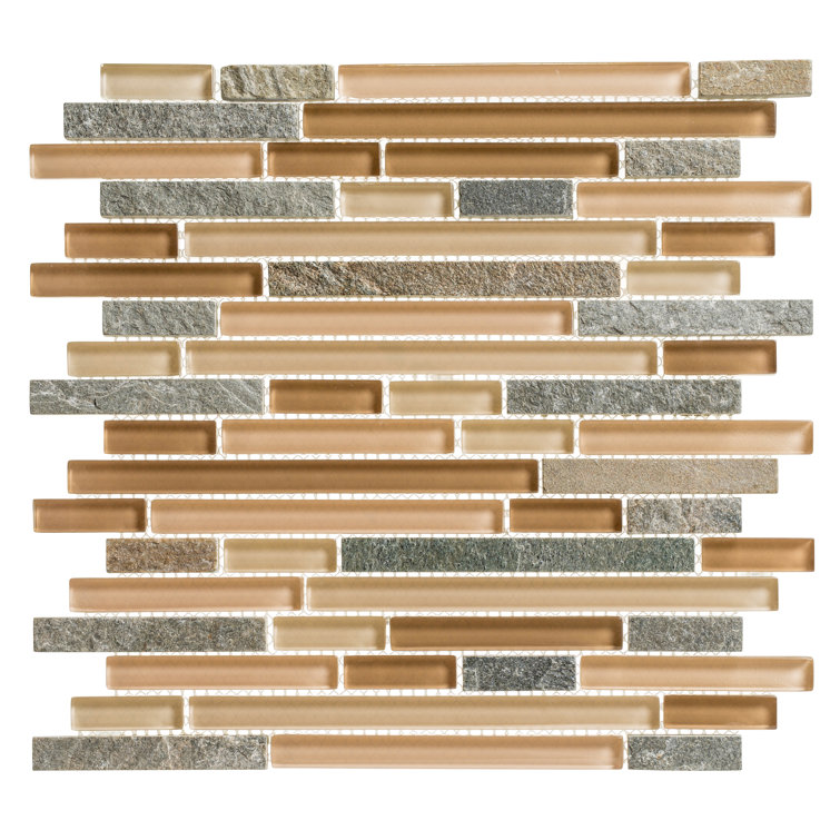 Wright-Scape Straight Edge Glass & Slate Brick Joint Mosaic Kitchen Backsplash, Bathroom, Shower, Pool, Wall and Floor Tile