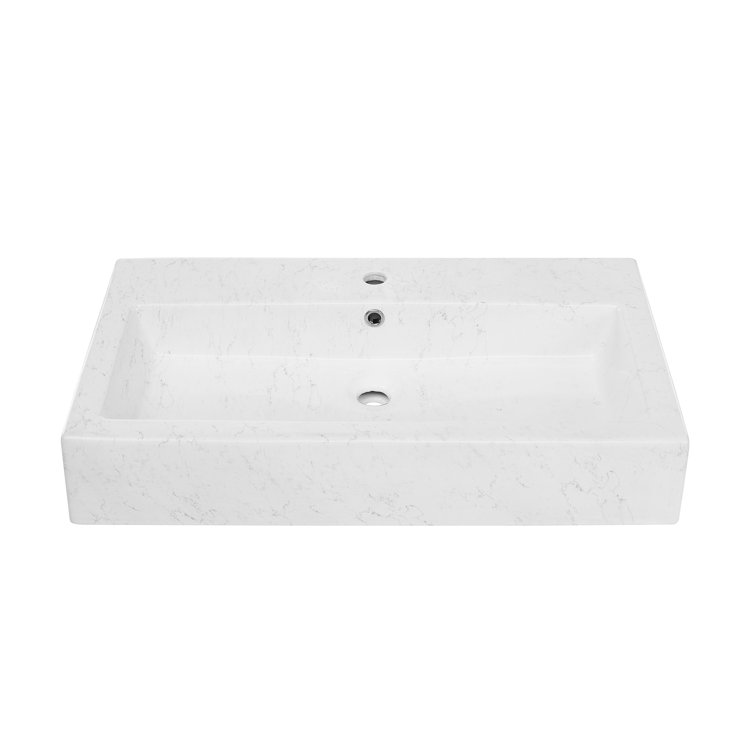 Voltaire Wide Rectangle Ceramic Vessel Sink in Static Marble