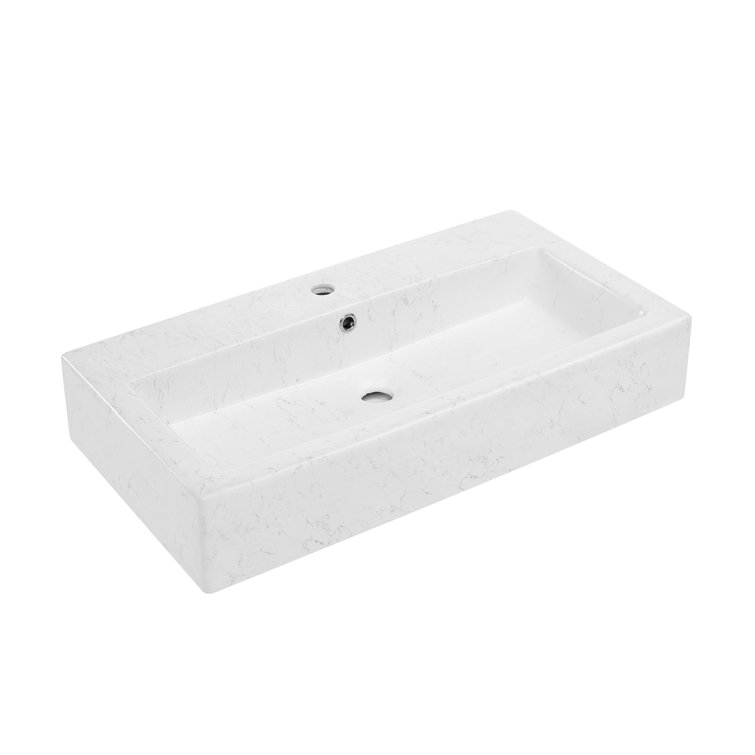 Voltaire Wide Rectangle Ceramic Vessel Sink in Static Marble