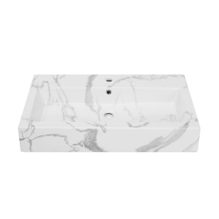 Voltaire Wide White Marble Ceramic Vessel Sink