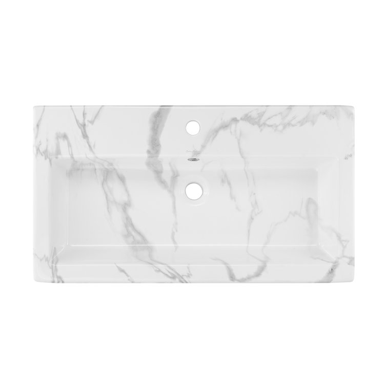 Voltaire Wide White Marble Ceramic Vessel Sink