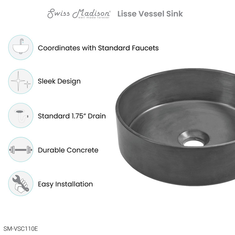 Lisse 14.5" Round Dark Gray Concrete Vessel Sink