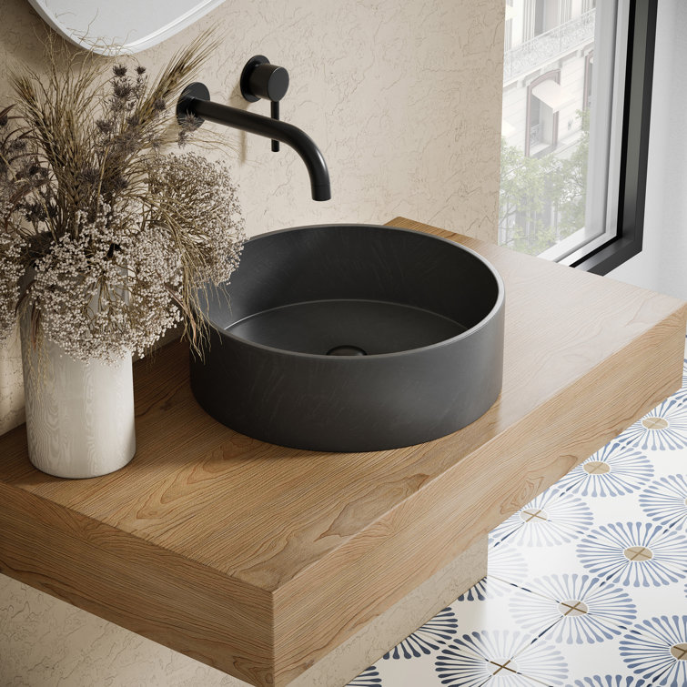 Lisse 14.5" Round Dark Gray Concrete Vessel Sink
