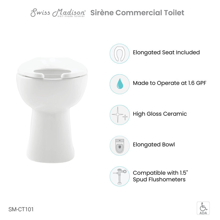 Sirene Glossy White Ceramic Comfort Height Elongated Toilet Bowl