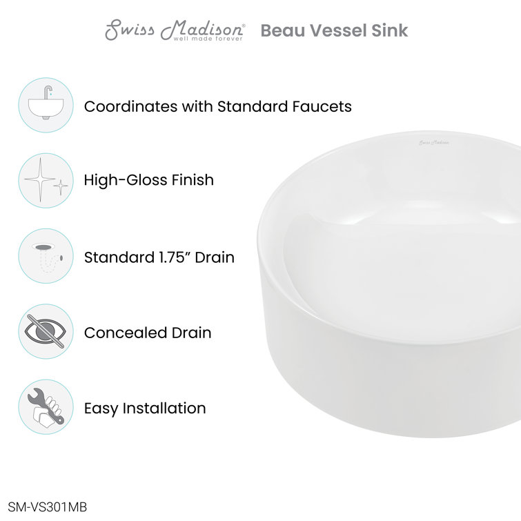 Beau 16.5" Glossy White Ceramic Round Vessel Sink