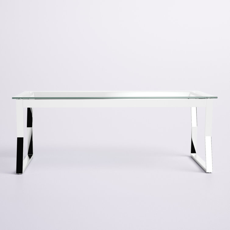 Xander Clear Tempered Glass Top Chrome Sled Coffee Table