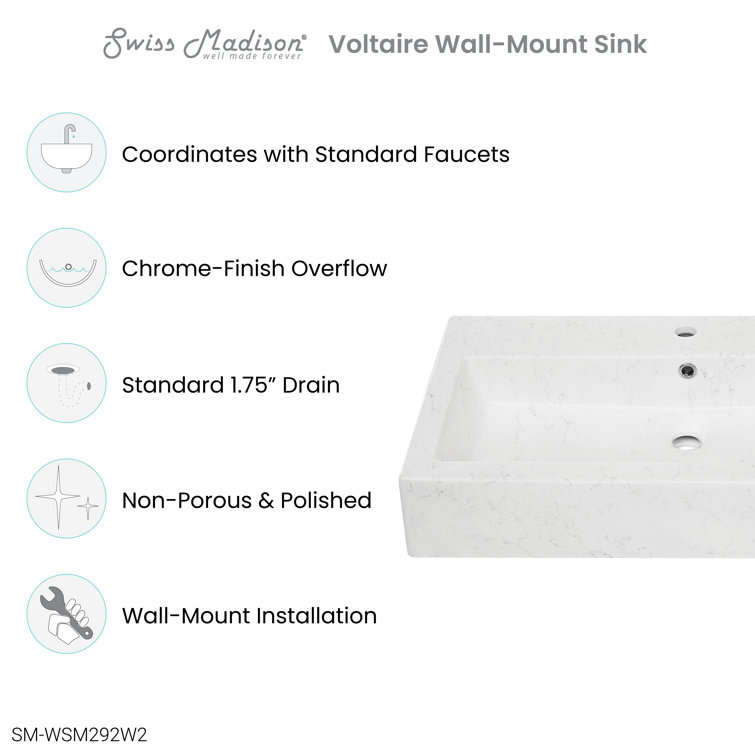 Static White Marble Ceramic Wall-Mount Sink