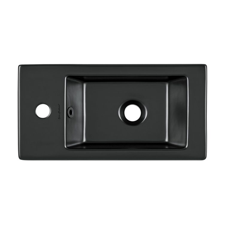 Matte Black Rectangular Ceramic Wall-Mounted Sink with Left Side Faucet