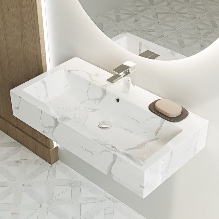 Voltaire White Marble Ceramic Wall-Mount Sink
