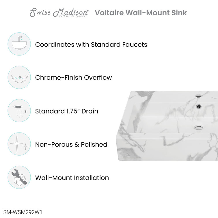 Voltaire White Marble Ceramic Wall-Mount Sink