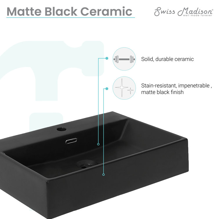 Claire 24" Matte Black Ceramic Wall-Mount Bathroom Sink