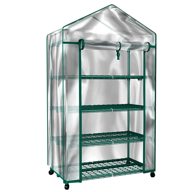 Green 4-Tier Portable Mini Greenhouse with Clear PVC Cover