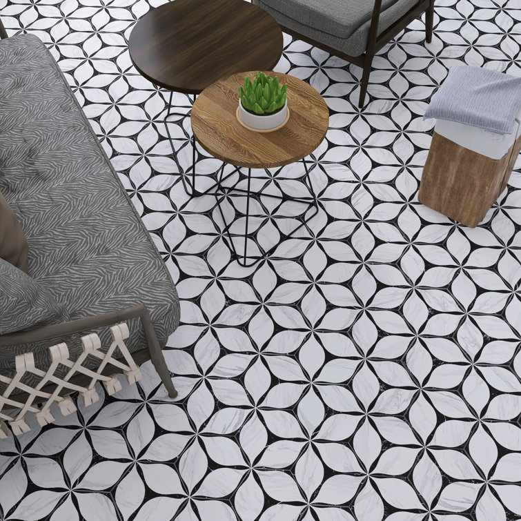 Corola Hexagon White and Black Porcelain Wall and Floor Tile