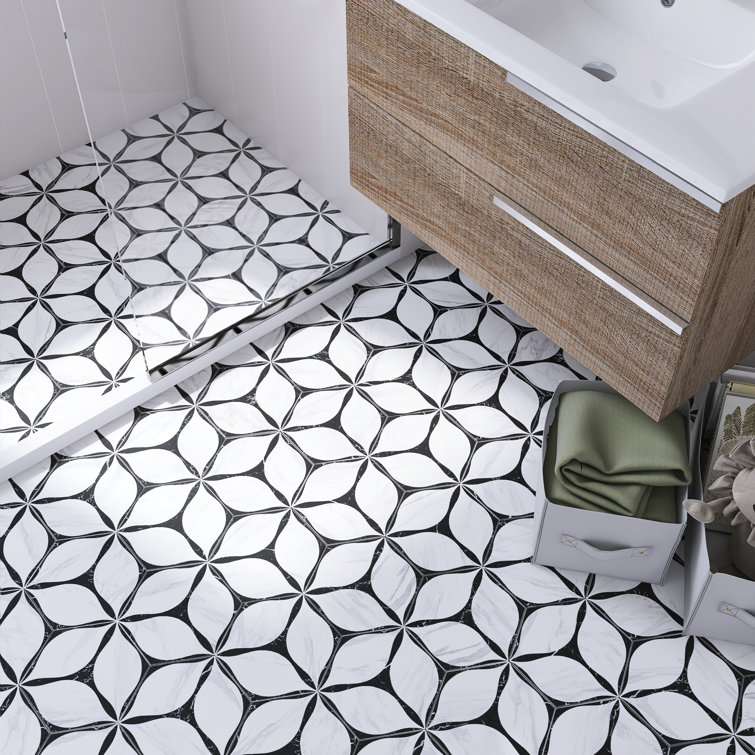 Corola Hexagon White and Black Porcelain Wall and Floor Tile