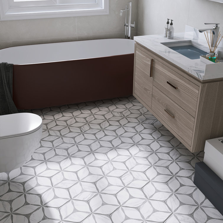 White and Gray Hexagon Porcelain Wall and Floor Tile