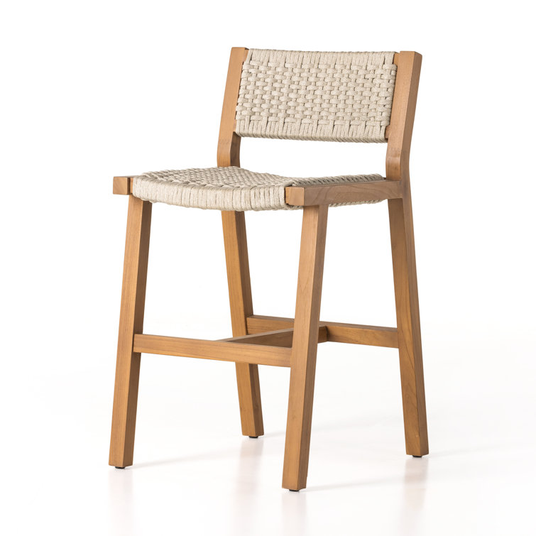 Ivory Rope and Natural Teak Counter Stool