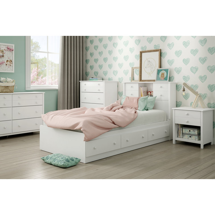 White Twin Captain's Bed with 3 Storage Drawers