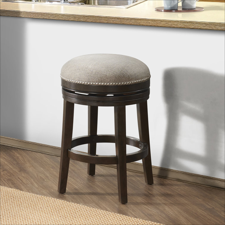 Elegant Dark Brown Rubberwood 360-Degree Swivel Counter Stool
