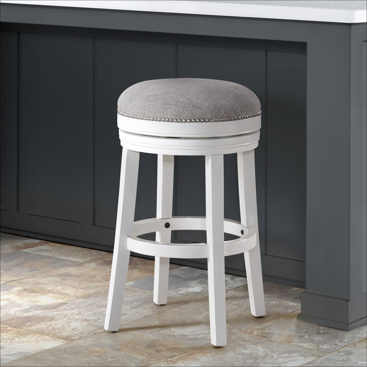 Clara White and Gray Swivel Backless Bar Stool